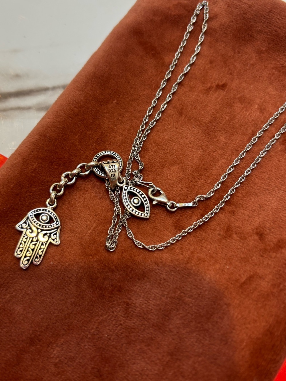 Sterling Silver Hamsa & Eye Layered Pendant Necklace - Silver